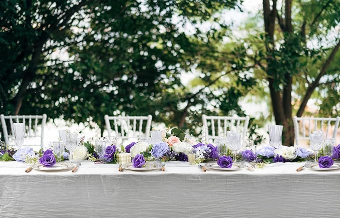 DearHouse Artificial Peony Flower Garland - 6ft Silk Peony Garland with White Purple Flowers for Wedding Party Table Decoration