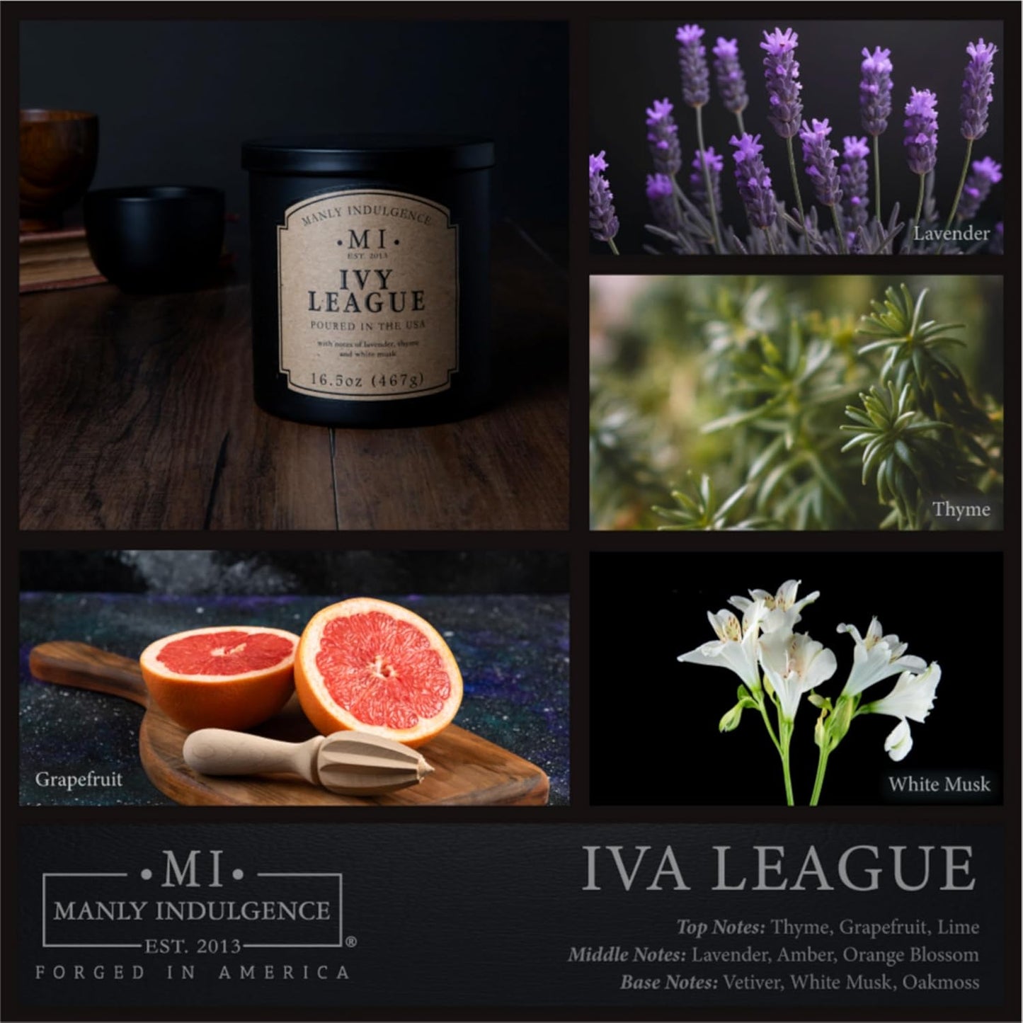 Manly Indulgence Ivy League Scented Candles for Men, 16.5 oz Single Wick, Premium Soy Blend Wax, 60H Burn, Candles for Home Scented – Made in The USA
