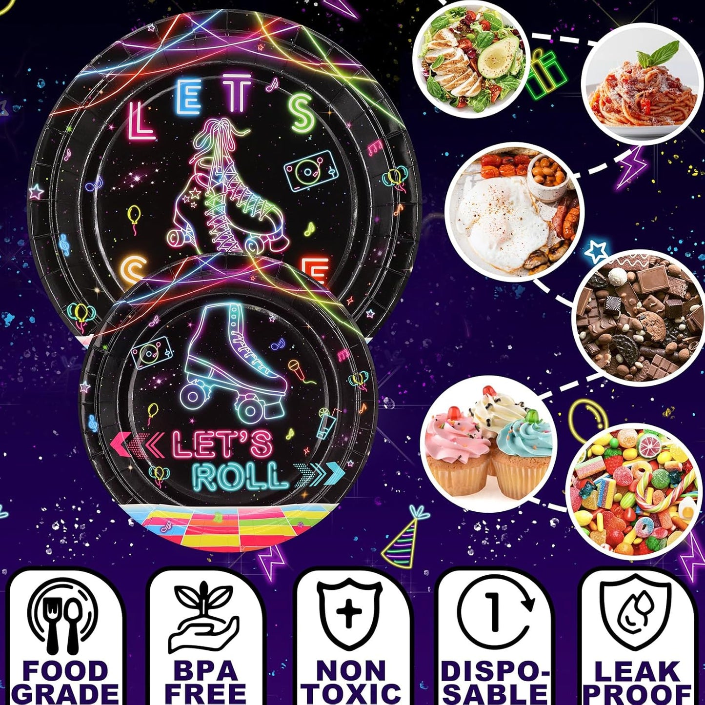Roller Skating Party Decorations Set - Fun Roller Skating Party Plates, Napkins, and Forks for an Exciting Celebration - Disposable Roller Skate Party Supplies for Birthdays and Events