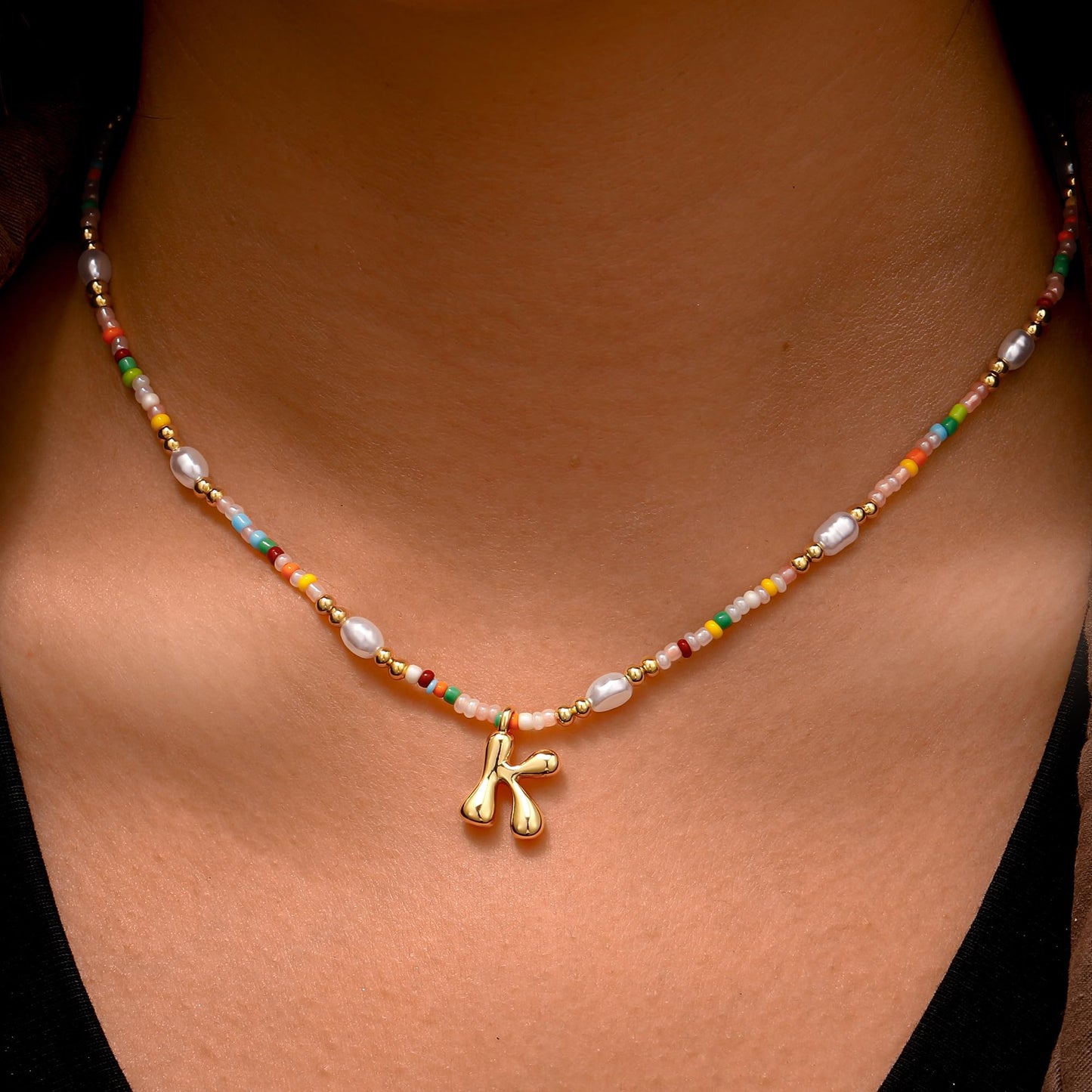 Ritach Initial Necklaces for Women Jewelry - Letter T Necklace Colorful Initial Necklaces for Women Beaded Boho Necklace Summer Beach Jewelry