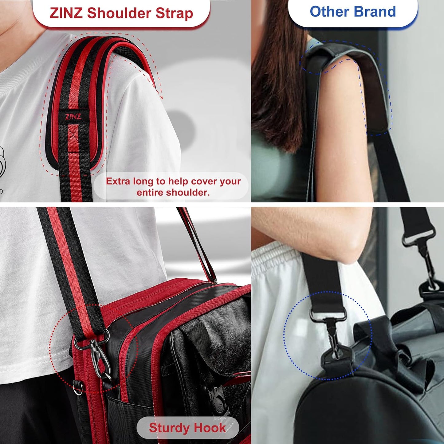 ZINZ 79.5" Universal Strap with Ultra-Thick Fixed Breathable Pad - Adjustable Heavy-Duty Shoulder Strap for Laptop, Crossbody, Luggage, Gym, Camera Bag and More - TW01B02