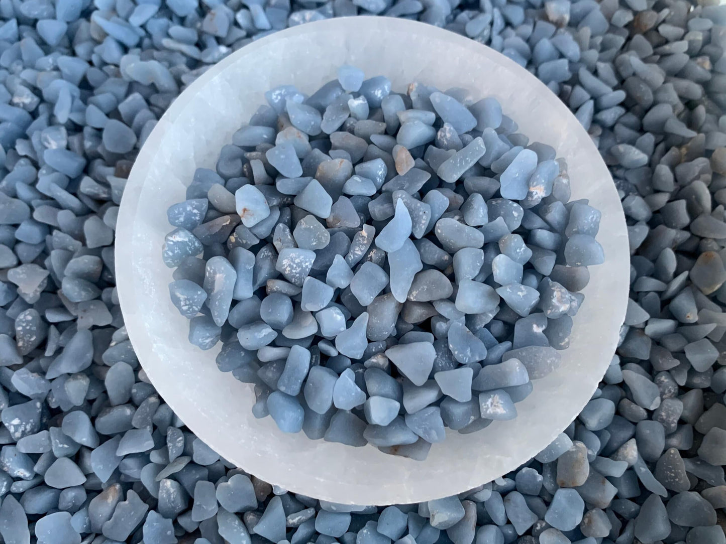 WHOLESALE Natural Semi Tumbled Angelite Gemstone Chips, Crushed Mini Crystals, Undrilled Crystal Chips (Angelite, 0.5 Pound)