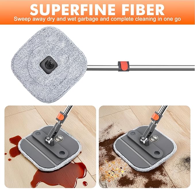 Upgraded Self-Standing Spin Mop and Bucket System, Detachable Inner Mop Bucket Separates Dirty Water & 90° Foldable Head, Triple-Scrub System, 0.9Gal Dual Drainage, for Hardwood Floors (Gray 6 Pads)