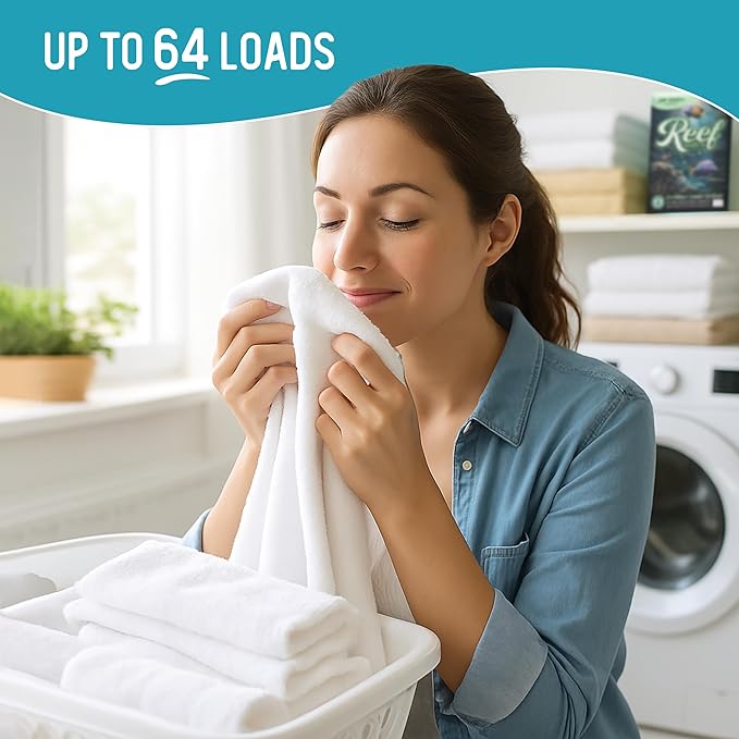 Reef Sheets Laundry Detergent Sheets, 192 loads, Hypoallergenic & Plastic-Free Eco-Friendly Packaging, Gentle on Skin, Tough on Stains, Travel-Friendly, Fragrance Free, 32ct (3 Pack)