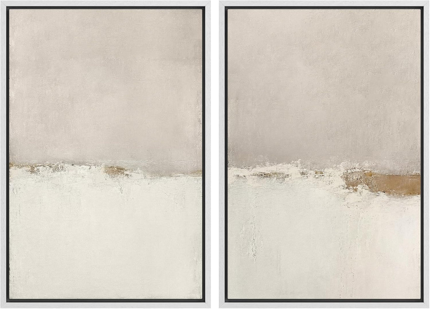 SIGNWIN Framed Canvas Print Wall Art Beige Gray Paint Strokes Abstract Grunge Landscape Prints Modern Art Minimalist Neutral Decor for Living Room, Bedroom, Office - 24"x36"x2 White