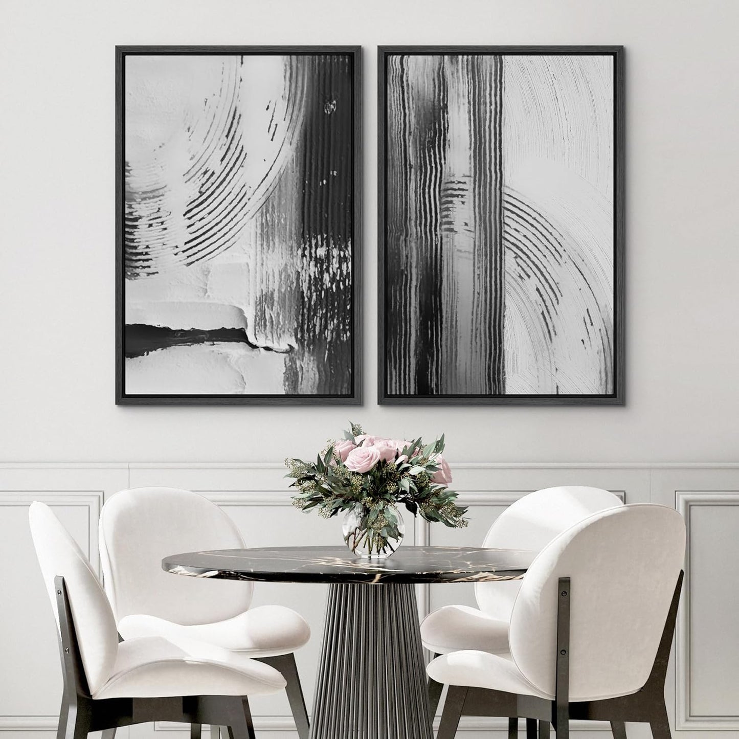 SIGNWIN Framed Canvas Print Wall Art Set Black White Industrial Paint Strokes Abstract Shapes Illustrations Modern Art Minimal Decorative Nordic for Living Room, Bedroom, Office - 16"x24"x2 Black