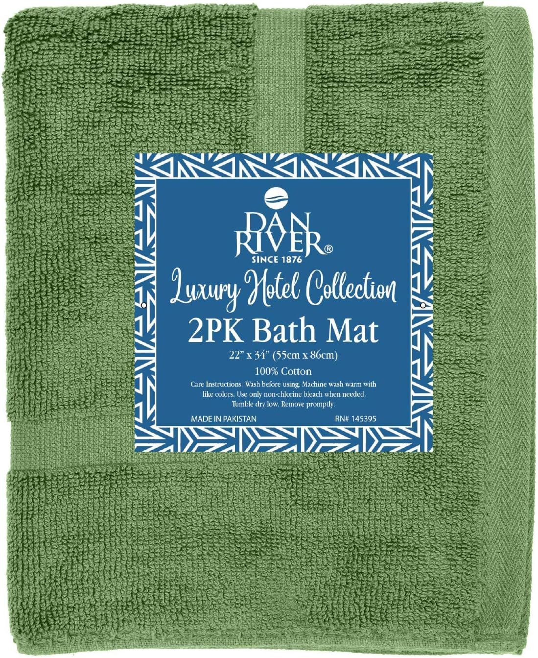 DAN RIVER Classic Cotton Bath Mats Set of 2 – Not a Bathroom Rug, Ultra Soft, Highly Absorbent & Machine Washable Bath Mat Towel for Bathroom Floor Mat – Durable, Quick-Dry, 21x34 Inches, Sage Green