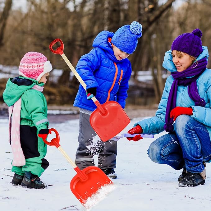 1Pcs Kids Snow Shovel Detachable Toddler Snow Shovels 22"-32" Small Wooden Snow Shovels with Scoop and D-Grip Handle Plastic Child Snow Shovel Red Winter Shovel for Outdoor Yard Garden Activities