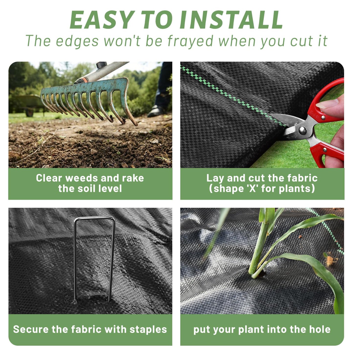 FYFMFER 4FT x 100FT Weed Barrier Landscape Fabric，3.2oz Premium Heavy Duty Woven Cloth for Garden Ground Cover Geotextile Fabric for Gardening, Farming with 20 U-Shaped Securing Pegs
