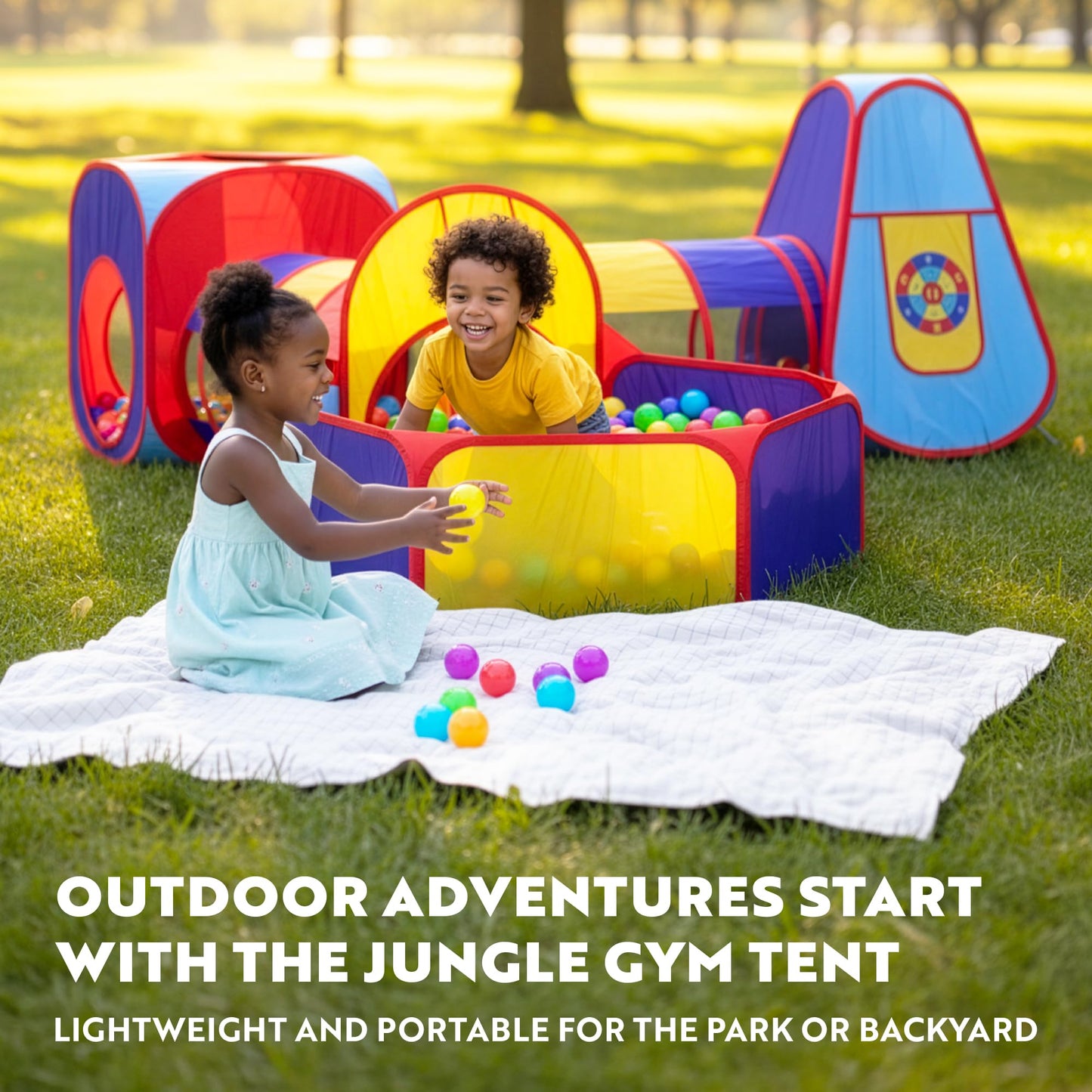 Playz 5pc Kids' Play Tents & Tunnels - Ball Pit for Toddlers, Basketball Hoop, Crawling Tubes, Pop-Up Playhouses, Baby Obstacle Course for Indoor or Outdoor Use