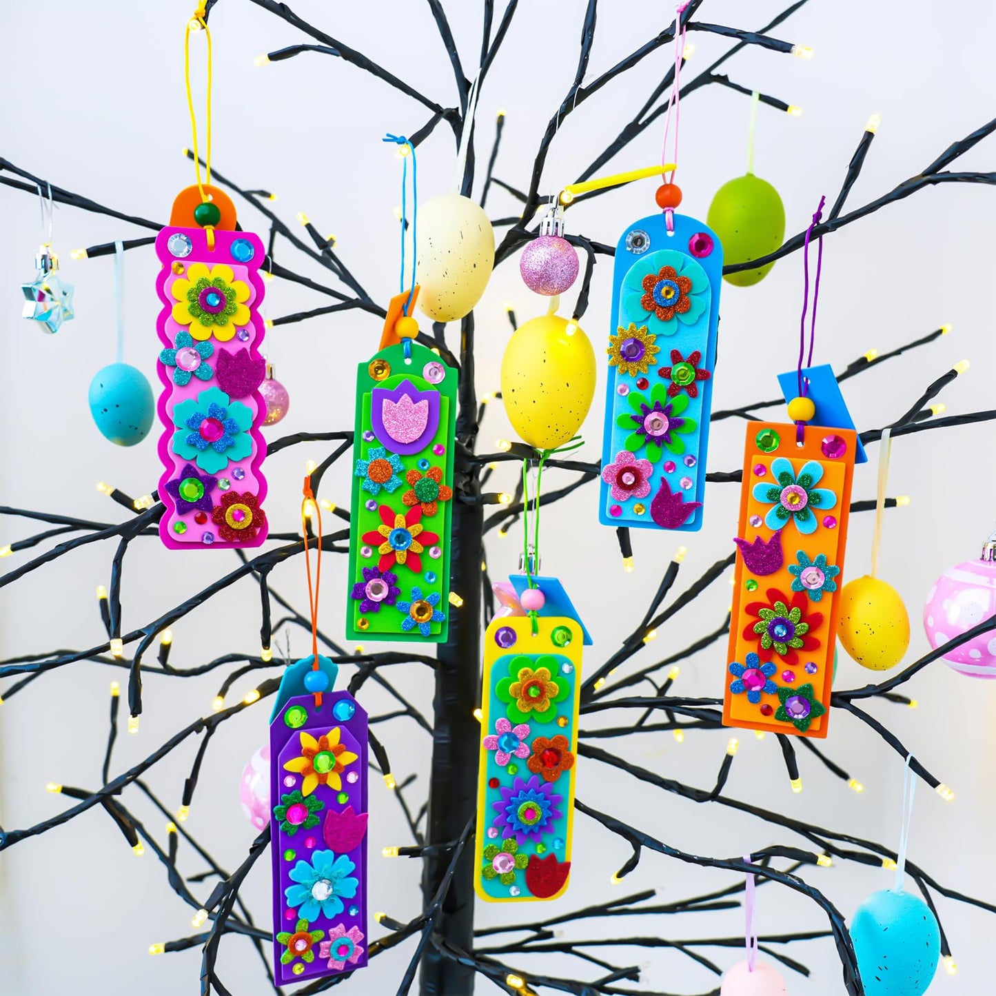 Winlyn 36 Sets Flower Crafts Kits Spring Summer Crafts DIY 3D Tuilp Sunflower Flower Bookmarks Ornaments Art Sets Foam Stickers Arts and Crafts for Kids Camping Classroom Activities Party Favors