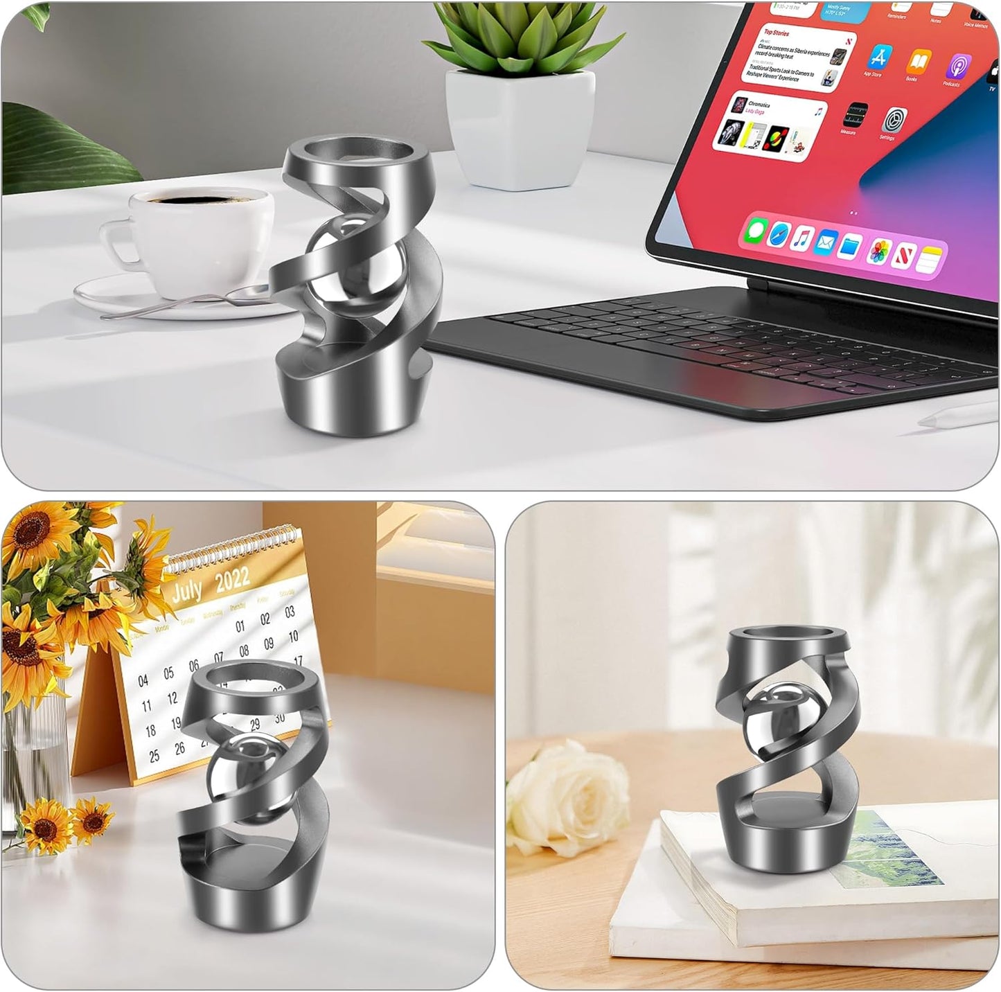 Upgraded Kinetic Desk Toys, Kinetic Spinning Desk Toy for Office for Adults, Quite Fidget Toys for Kids Teens, Desk Fidgets for Adults with ADHD (Grey Silver)