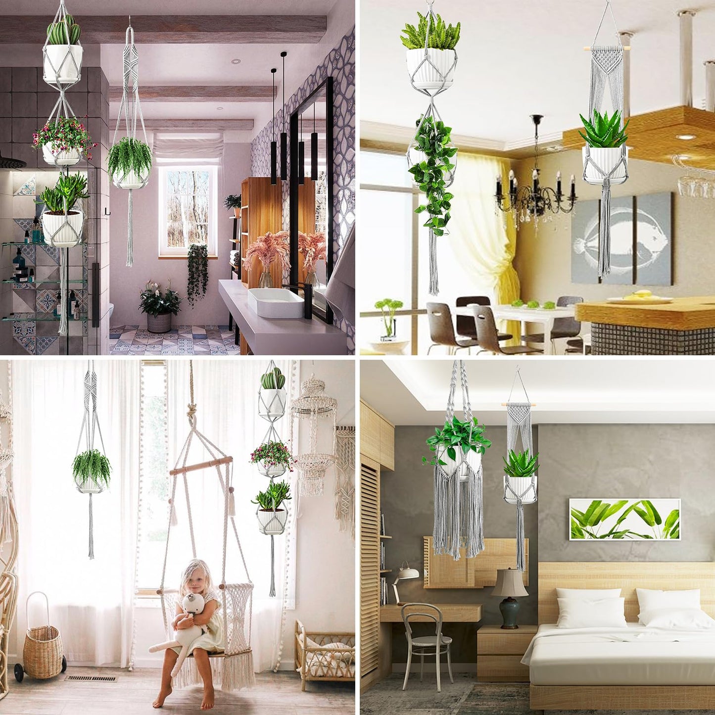 SFENNGPET Macrame Plant Hangers, 6Pack Hanging Planters for Indoor Plants w/ 6 Set Hangers Kit Handmade Macromay Plant Hangers Indoor Flower Pots Holder Stand for Boho Home Décor (POTS NOT Included)