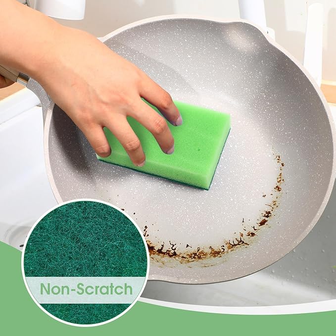 Tioncy 100 Pcs Individually Wrapped Sponges Kitchen Green Bulk Dish Non Scratch Scrub Sponges Dual Sided Cleaning Dish Scrubber for Washing Dishes, Pots, Pans, Sinks, Stoves, Appliances, Car, Bike