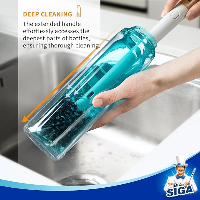 MR.SIGA Water Bottle Brush and Straw Cleaner Brush, Long Handle Bottle Cleaner Brush, 2 in 1 Bottle Cleaning Brush for Sports Bottles, Baby Bottles, Mugs, Straws