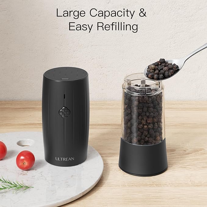 Ultrean Electric Salt and Pepper Grinder Set Rechargeable Automatic Pepper Mill Shakers Adjustable Coarseness Larger Capacity with Led Kitchen Appliances for New House Warming Gifts