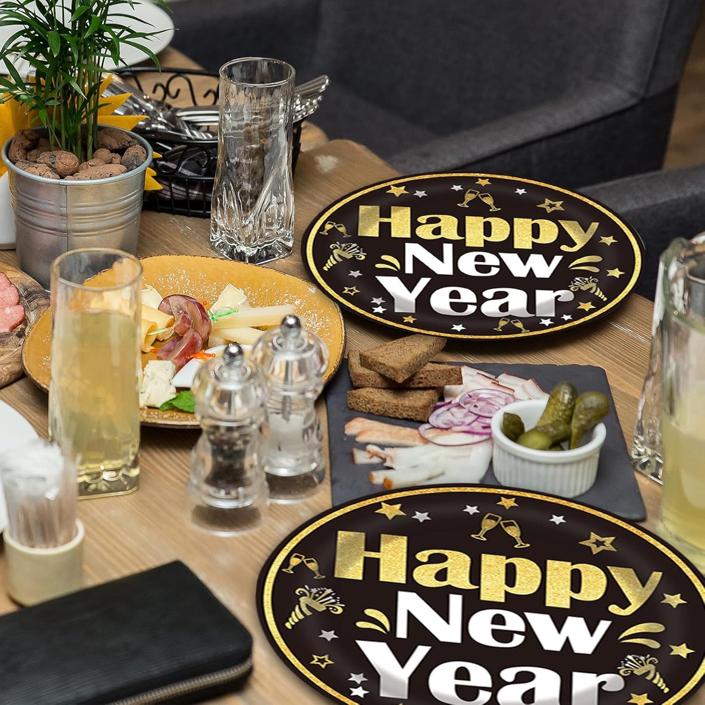 40PCS Happy New Year Paper Plates and Napkins Party Supplies, Disposable New Year Party Plates and Napkins Tableware Set for 2025 New Years Eve Party Decorations Serves 20 Guests (New Year)