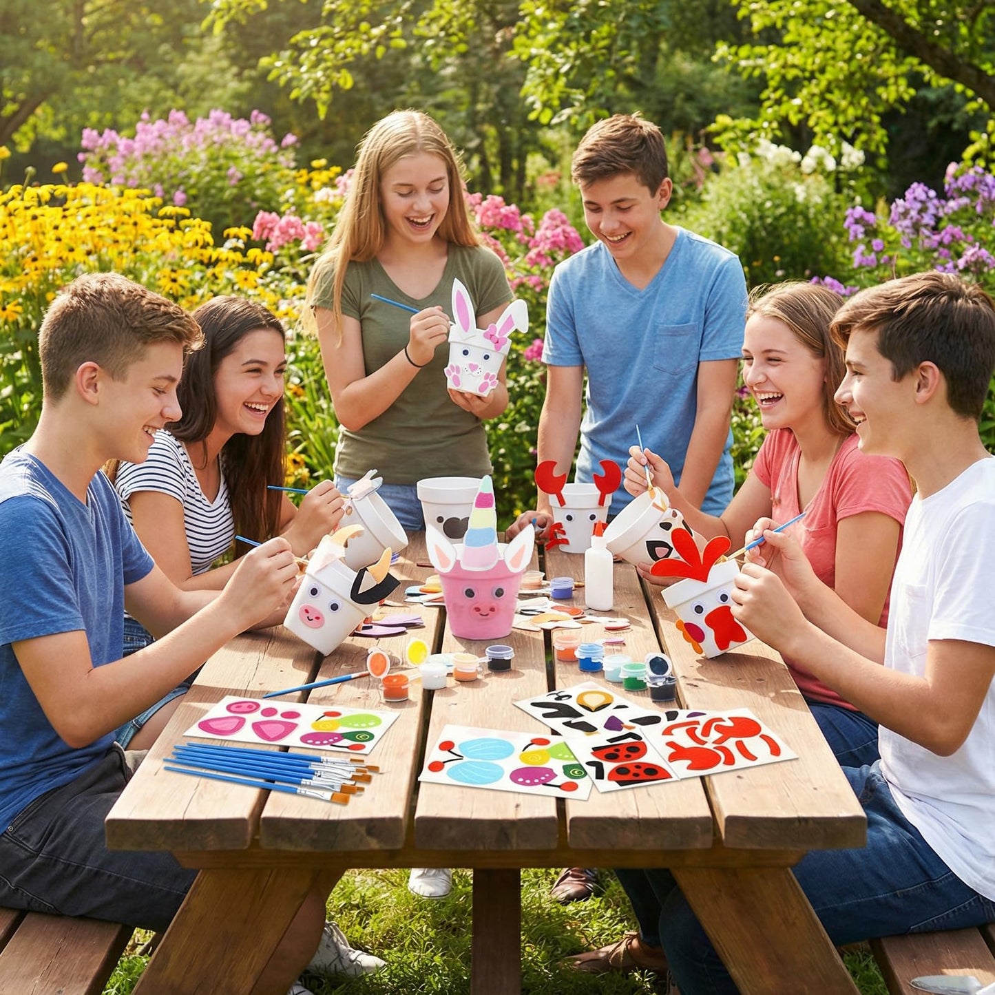 Teyva Daily 12 Sets Terracotta Pots to Paint Kit Spring DIY Crafts Flower Pots Felt Animal Acrylic Paints 24 Brushes 48 Googly Eyes Easter Party Supplies for Spring Garden Art Decoration