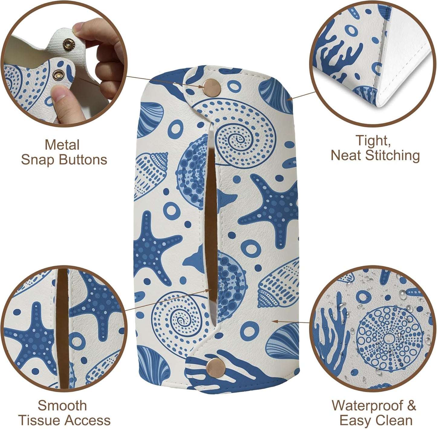 Starfish Seashell Coral Tissue Box Cover Holder – Undersea World Rectangular Tissue Organizer, Decorative Napkin Box Case for Home, Office & Car