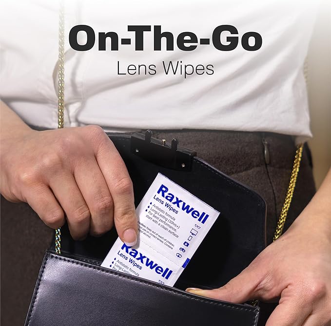 Raxwell Glasses Cleaner Wipes - 200 Count, White, Unscented - Streak-Free Anti-Fog Lens Cleaner & Screen Wipes for All Eyewear & Devices - Portable Individually Wrapped Sachets