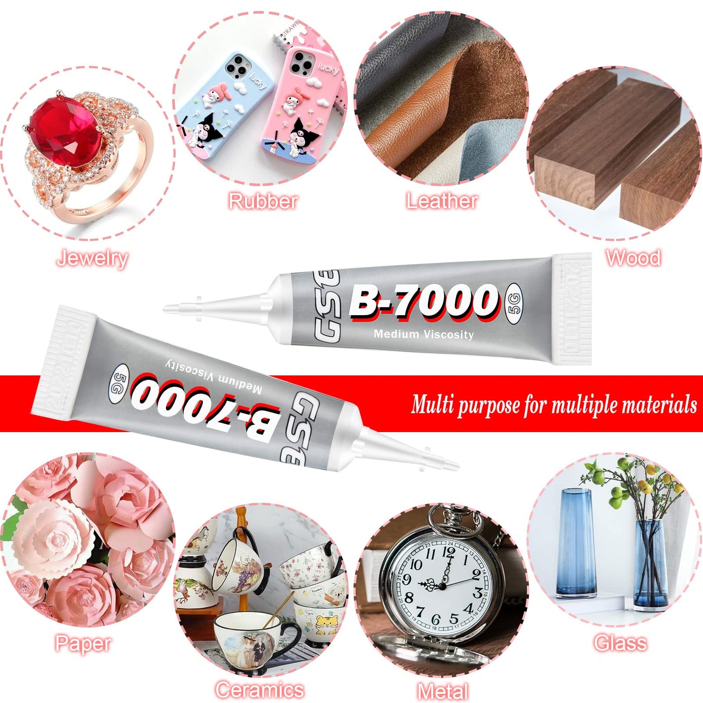 B7000 Glue Clear Adhesive Jewelry Bead B-7000 Glue for Jewelry Rhinestone DIY Cell Phone Repair Clothes Glass Metal Stone Beads Wooden Small Part Item(5ml, 40 Pcs)