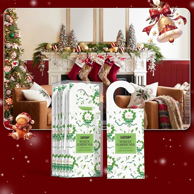 MYARO Large Hanging Sachets Scented for Drawer and Closet, 12 Pcs Potpourri Bags Long Lasting Air Freshener for Home Car House (White Gardenia)