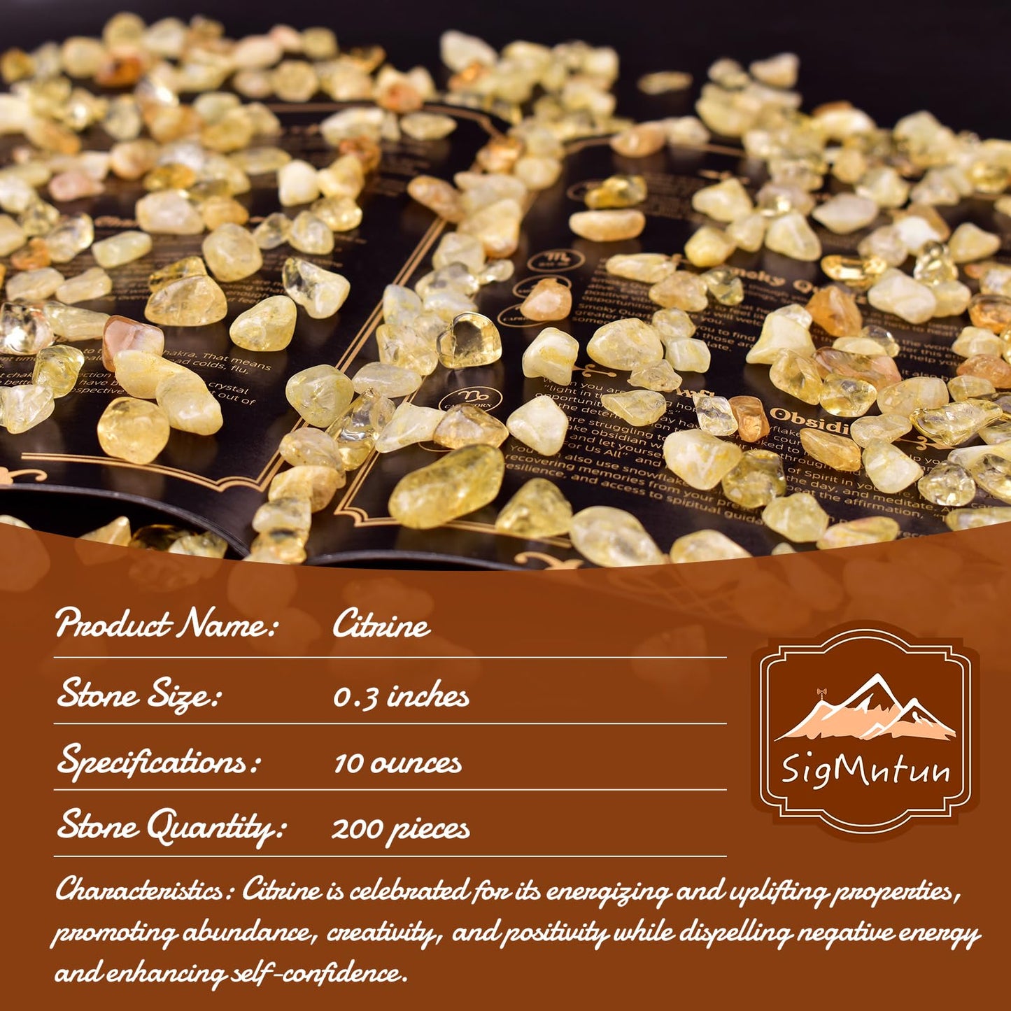 SigMntun Polished Brazilian Citrine Crystal Chips 200 Pcs - 0.3" 10 oz Tumbled Stone Chips Crushed Sea Glass Stones Healing Reiki Crystal Making Home Decoration