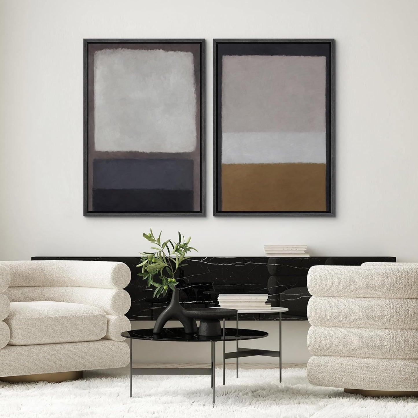 SIGNWIN Framed Canvas Print Wall Art Set Gray Brown Pastel Geometric Color Blocks Abstract Shapes Illustrations Art Contemporary Decorative for Living Room, Bedroom, Office - 16"x24"x2 Black