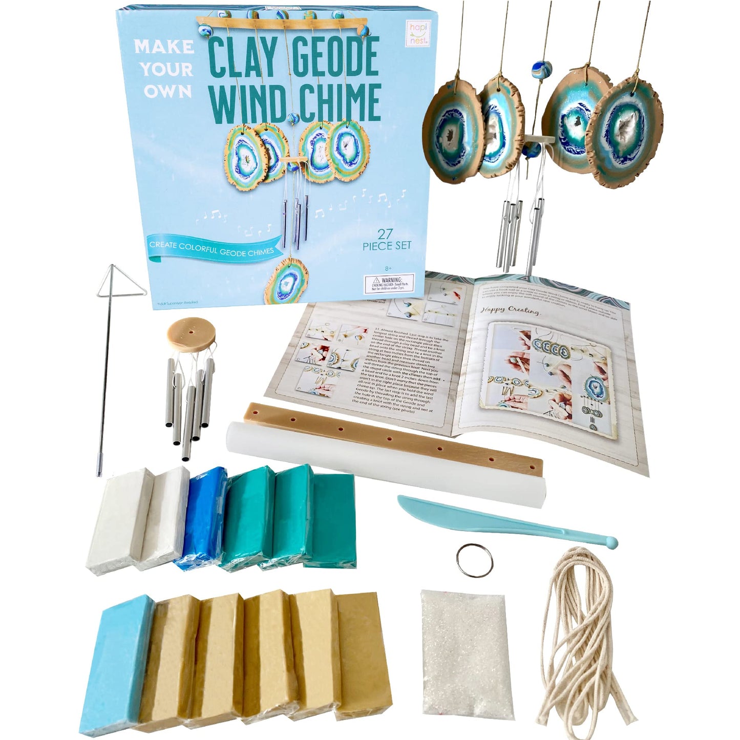Hapinest Make Your Own Clay Geode Wind Chime Craft Kit for Kids Girls Teens, DIY Wind Chime Kit Crafting Projects for Home & Garden, Art Craft Supplies Clay Kit for Kids Ages 8 9 10 11 12 Years & Up