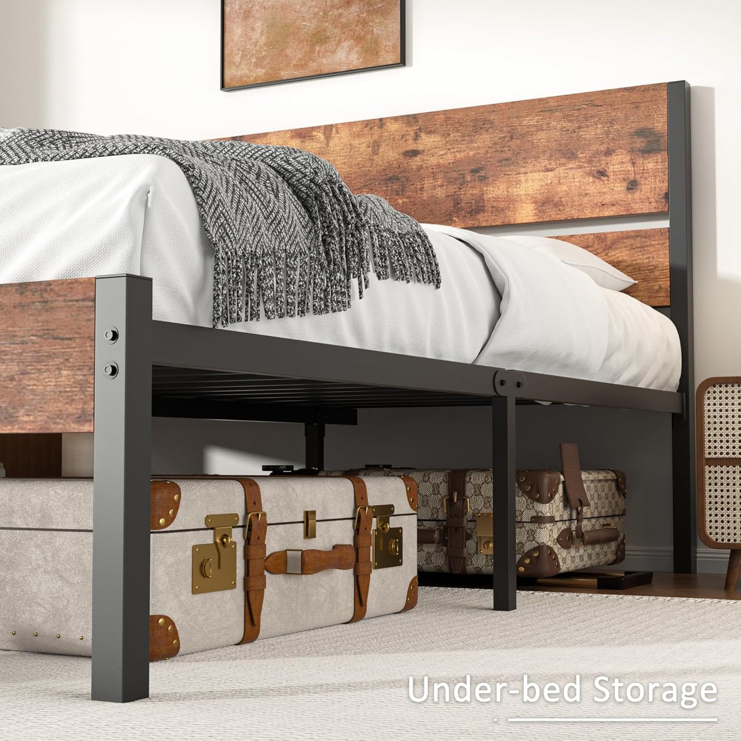 VECELO Full Size Bed Frame with Wood Headboard and Footboard, 14 Inch Platform/No Box Spring Needed, Heavy Duty Support, Easy Assembly