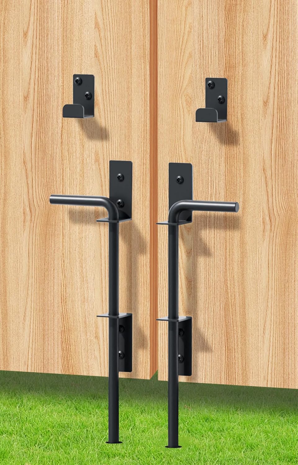 Cane Bolt Heavy Duty Gate Drop Rod 12 Inch Metal Gates Stopper for Wood PVC Vinyl Metal Fences Gates, Gate Ground Latches, Black Finish(2 Pack)