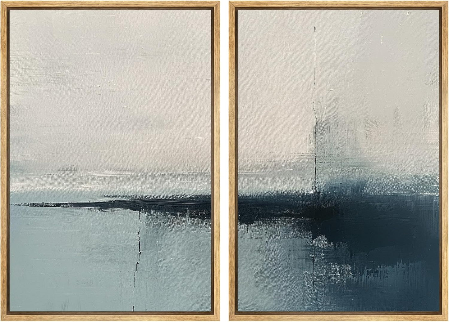SIGNWIN Framed Canvas Print Wall Art Modern Blue Ocean Coastal Abstract Serene Neutral Tones with Subtle Patterns Illustrations Decorative for Living Room, Bedroom, Office - 16"x24"x2 Natural