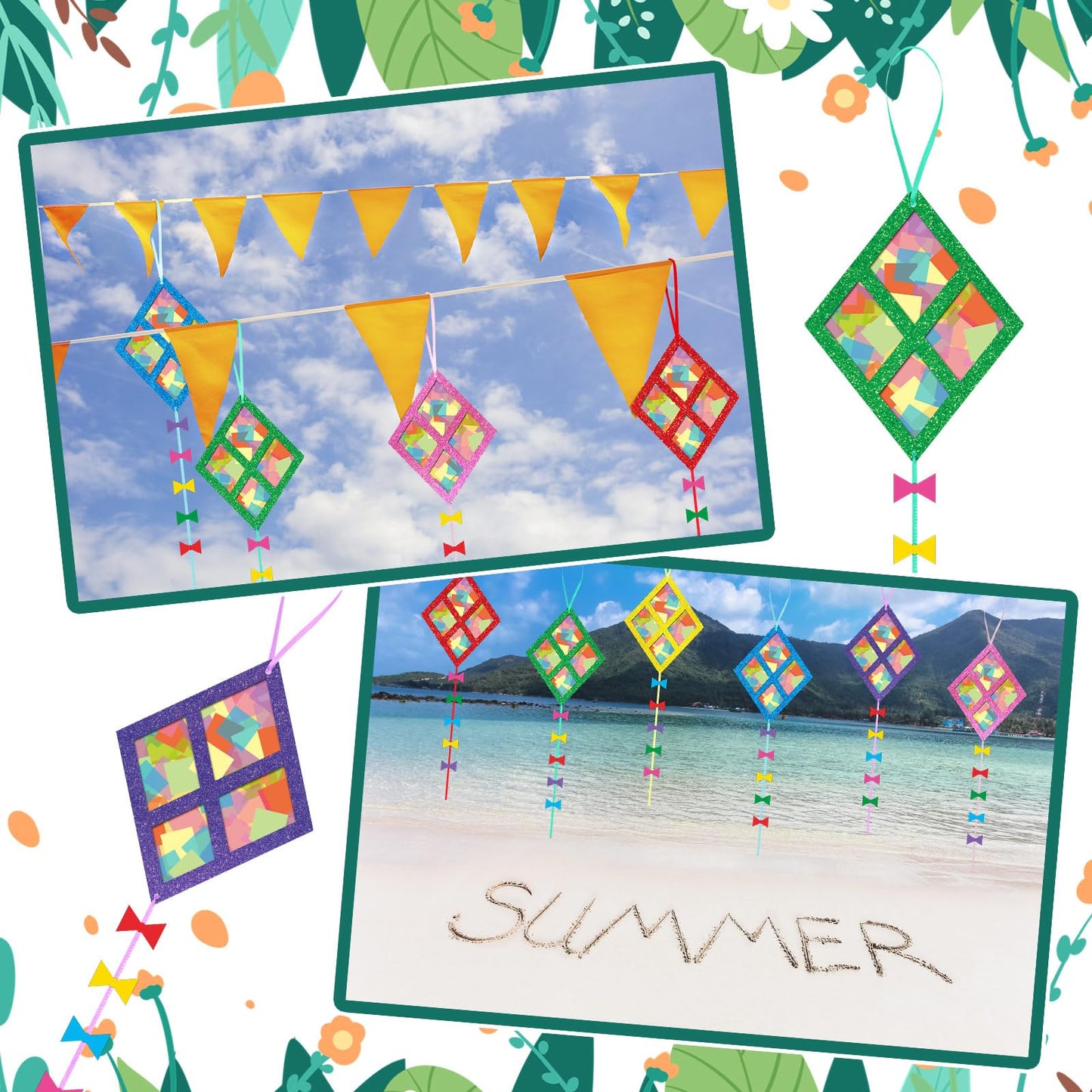ShinyRelief 24 Sets Kites Craft DIY Kites Tissue Paper Craft Kits Summer Party Supplies DIY Hanging Ornaments Make Your Own Summer Beach Party Decoration for Outdoor Grassland Activities