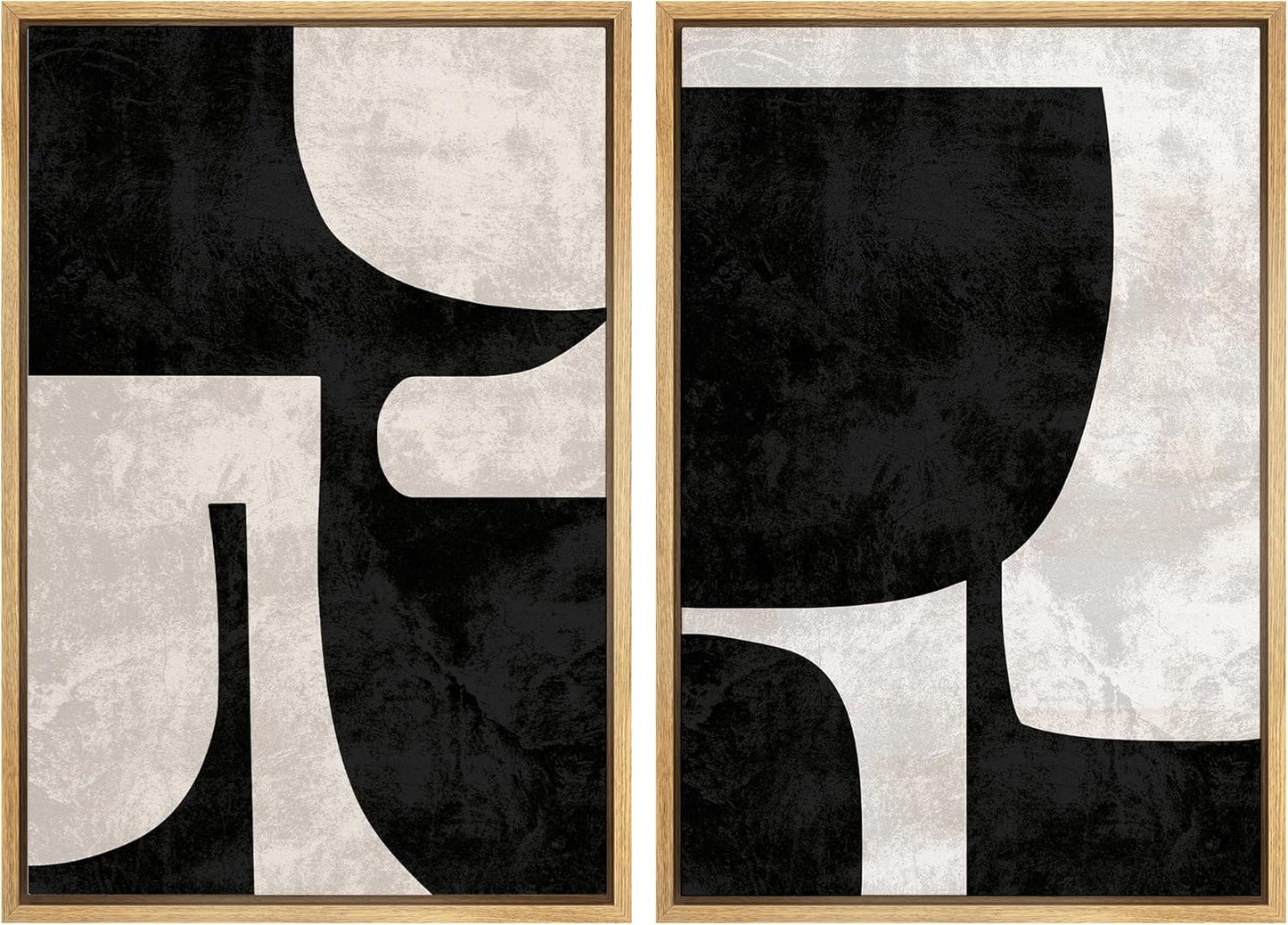 SIGNWIN Framed Canvas Print Wall Art Set Mid-Century Black Polygon Variety Abstract Shapes Illustrations Modern Art Decorative Contemporary for Living Room, Bedroom, Office - 24"x36"x2 Natural
