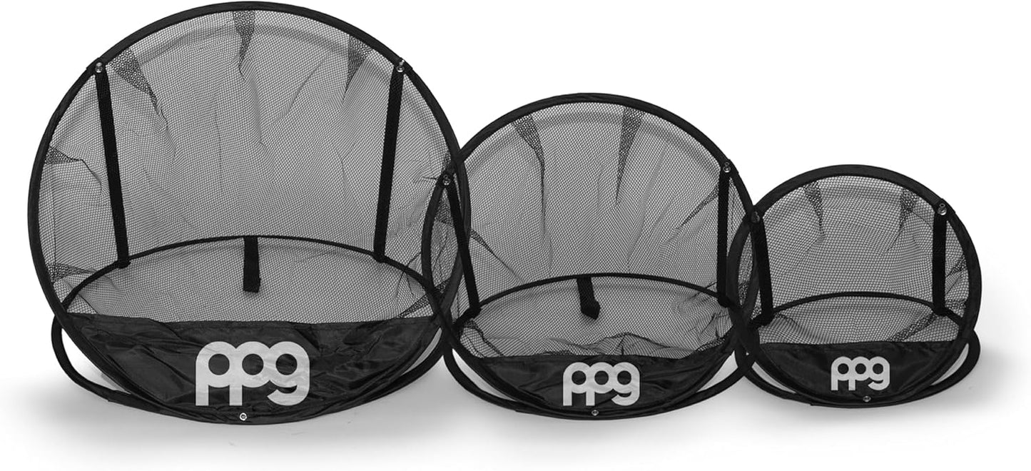 PPG 3-Piece Golf Chipping Target Net Set, Expandable Multi-Size Practice Nets with Foldable Design, Multiple Targets & Portable Carry Case for Indoor & Outdoor Training, Gray