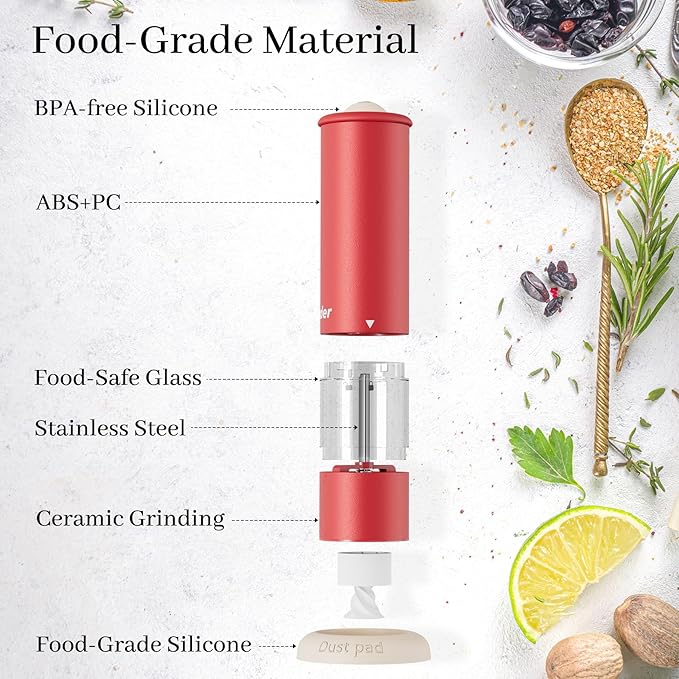 Christmas Gift/Deal Electric Salt and Pepper Grinder Set, USB Rechargeable Adjustable Coarseness Automatic Salt Pepper Mill Shakers/Grinder Kitchen Spice Mill, Home Chefs Idea for House Warming
