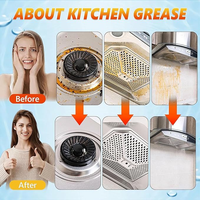 Clean Kitchen Up Oil Stains Spray,Fiell Heavy-Duty Kitchen Degreaser Foam Cleaner,Multi functiona Oil & Stain Foam Remover Spray,For Oven, Counter Tops Stove Range Hood (2pcs)