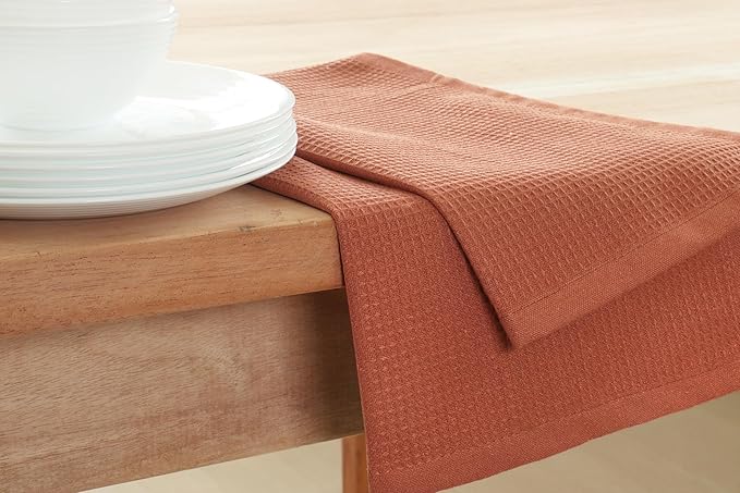 PurpleEssences Rust Waffle Weave Kitchen Towel, 100% Cotton 15x25 Inches, with Hanging Loop Soft Absorbent Quick Drying Dish Cloth, Tea and Hand Towels, 6 Pack - Christmas Holiday Winter - Rust