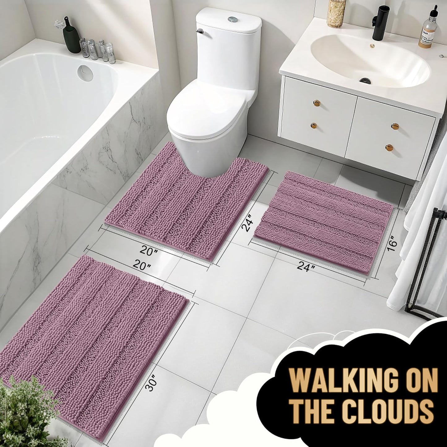 OLANLY Thick Bathroom Rugs 30x20, Extra Soft Absorbent Chenille Striped Bath Rugs, Rubber Backing, Machine Wash Dry, Bath Mats for Bathroom Floor, Tub and Shower, Home Decor Accessories, Deep Plum