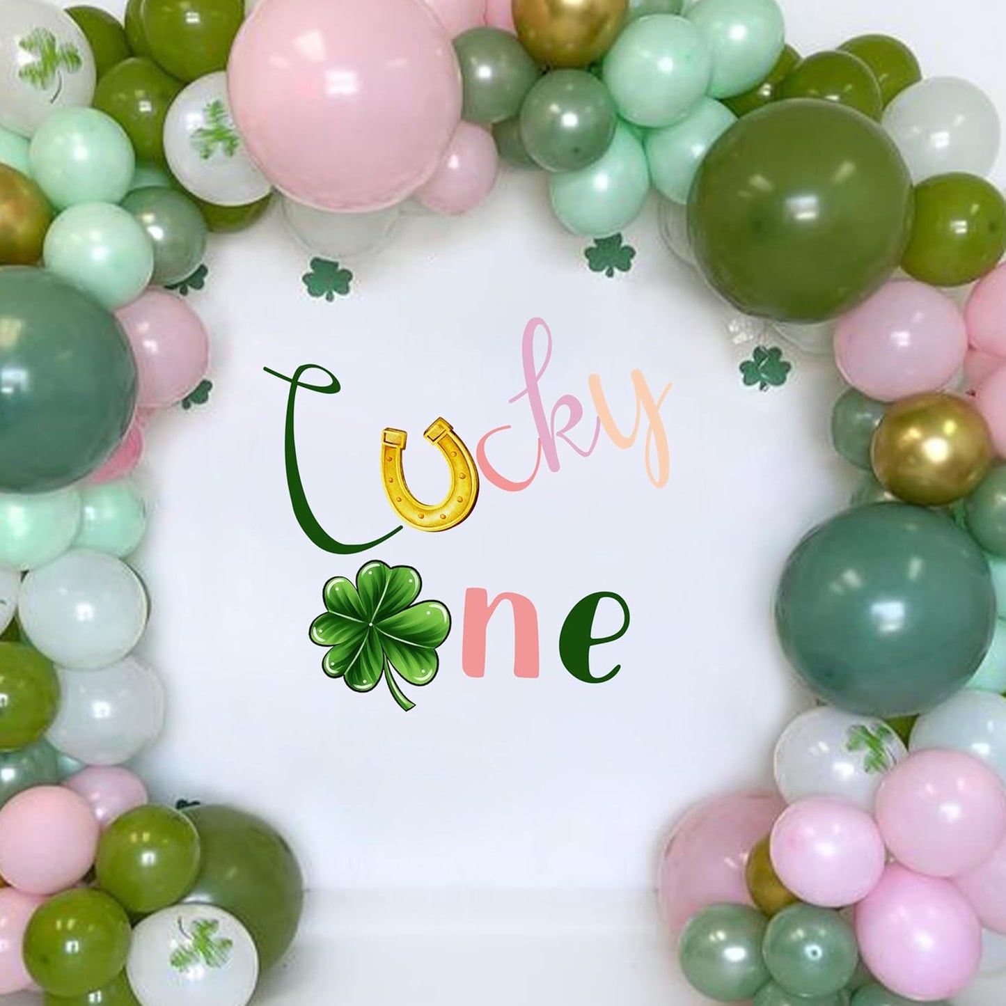 Lucky One Wall Decal - Clover First Boy Girl Birthday Party Decoration, Lucky Clover 1st Birthday Party Supplies, Balloon Arch Background Wall Four-Leaf Clover Sign Decal(Lucky one D)