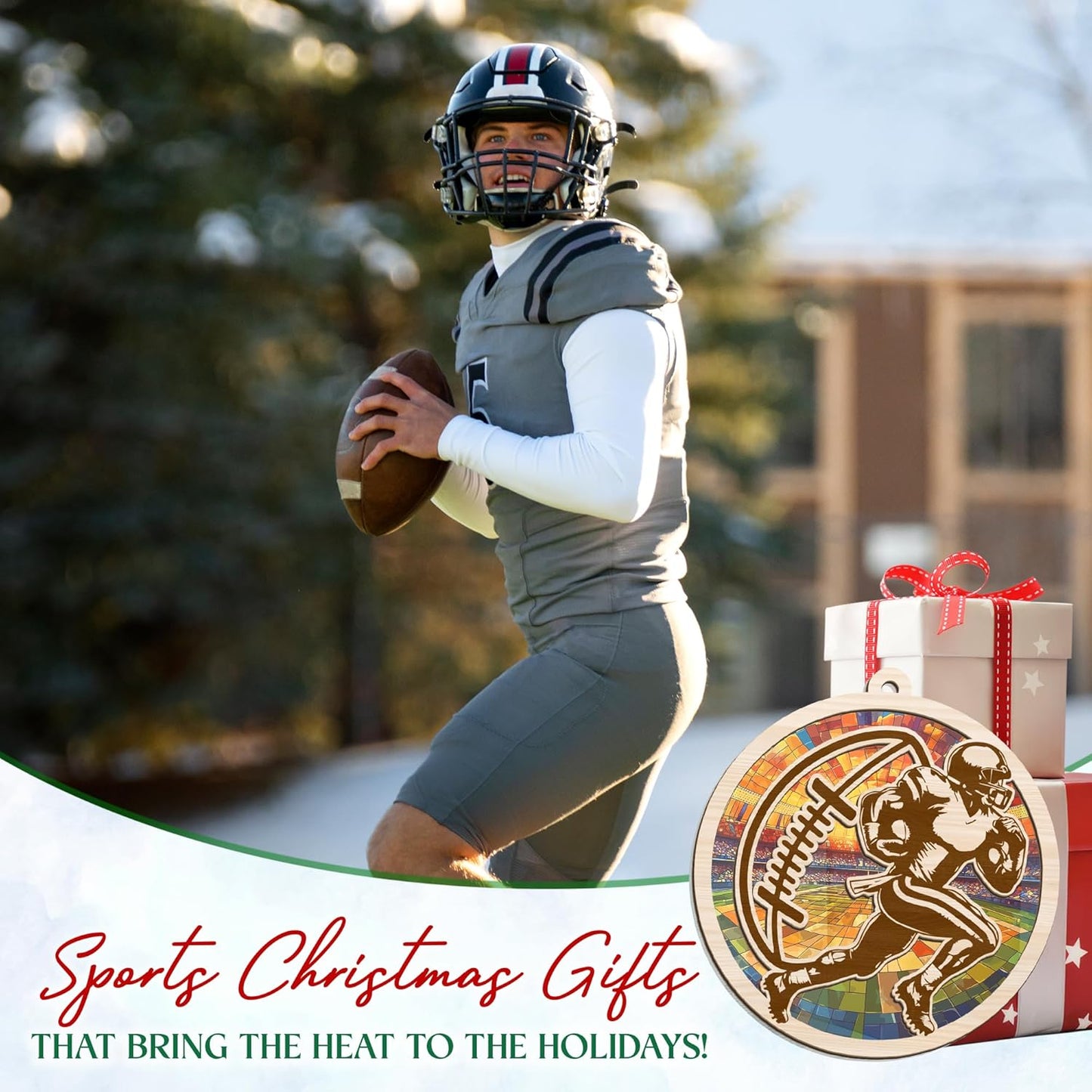 FLAGWIX Christmas Football Gifts for Boys 8-12 and 12-14 - Suncatcher Christmas Ornaments 2025 for Tree Decorations - Football Ornaments, Footballs Xmas Decorations, Sports Gifts for Boys Men Coach