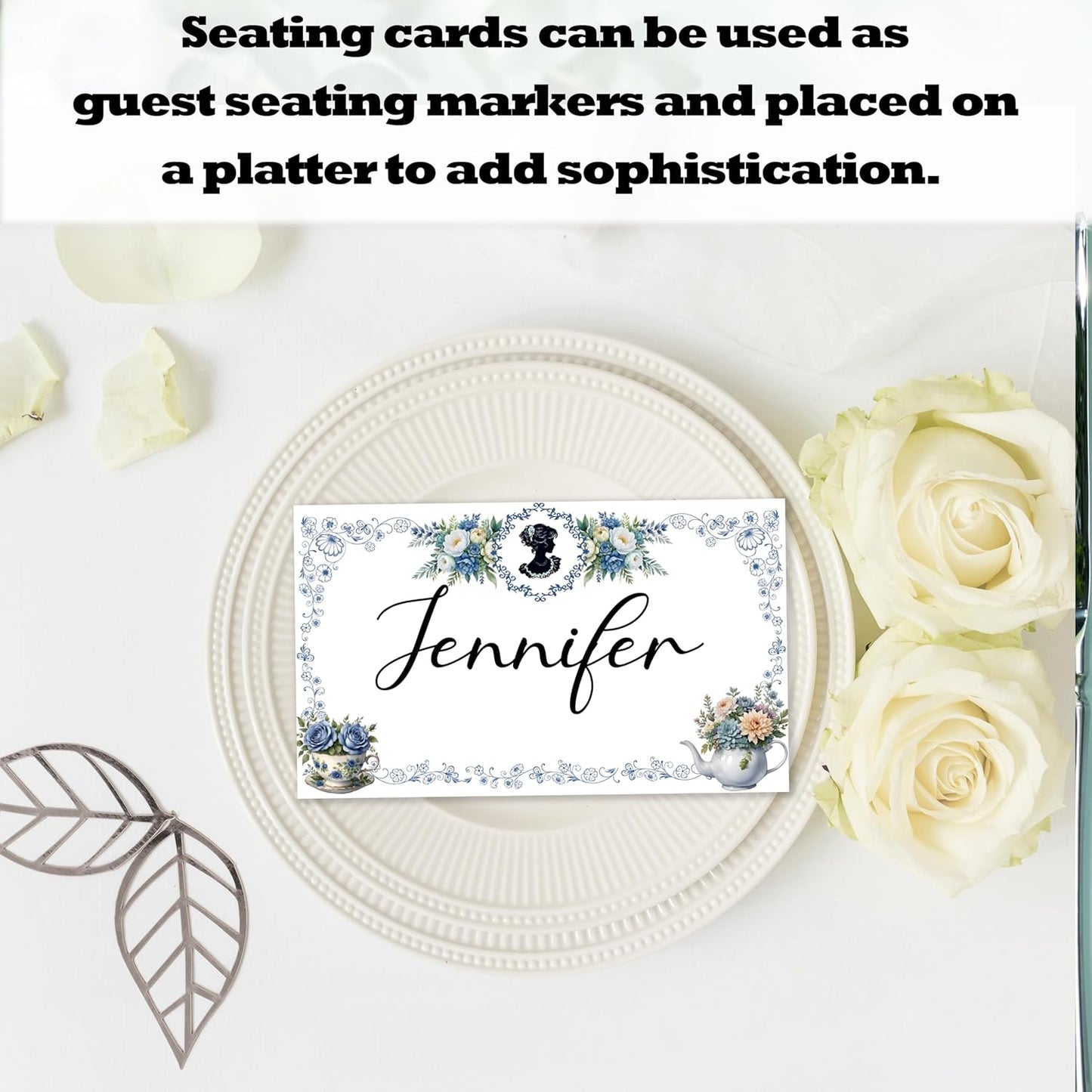 Tea Party Place Cards For Girls, Floral Teapot Name Card For Table Setting, Spring Holiday Party Favors Supplies, Flowers Tent Card Decor For Bridal Shower Wedding Wonderland Activity, 25 Pack -08