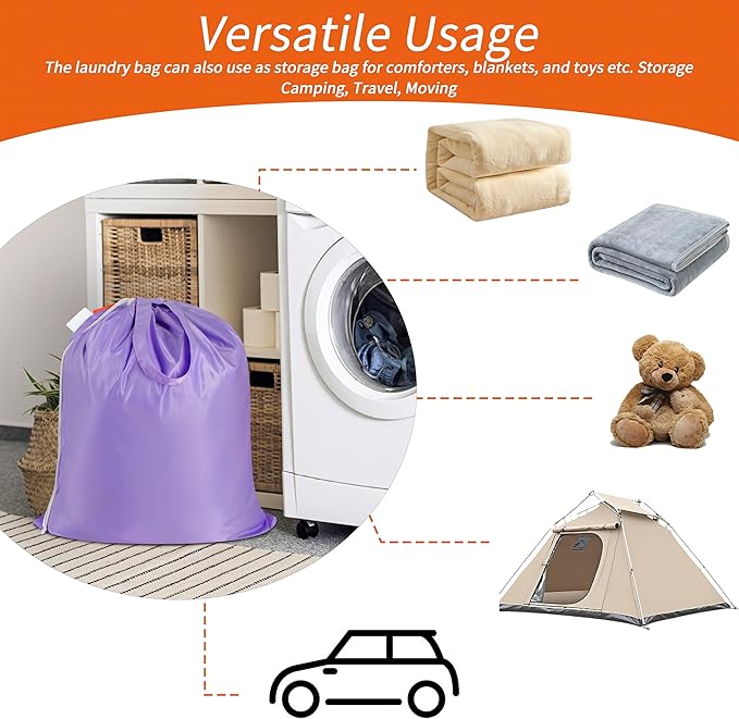 Polecasa Small Heavy Duty Laundry Bag with 130gsm Tear Resistant Fabric and Handles, Easy to Carry Durable Dirty Clothes Drawstring Bag, Perfect for College Dorm, Travel, 2 Pack 21”x24”,Purple