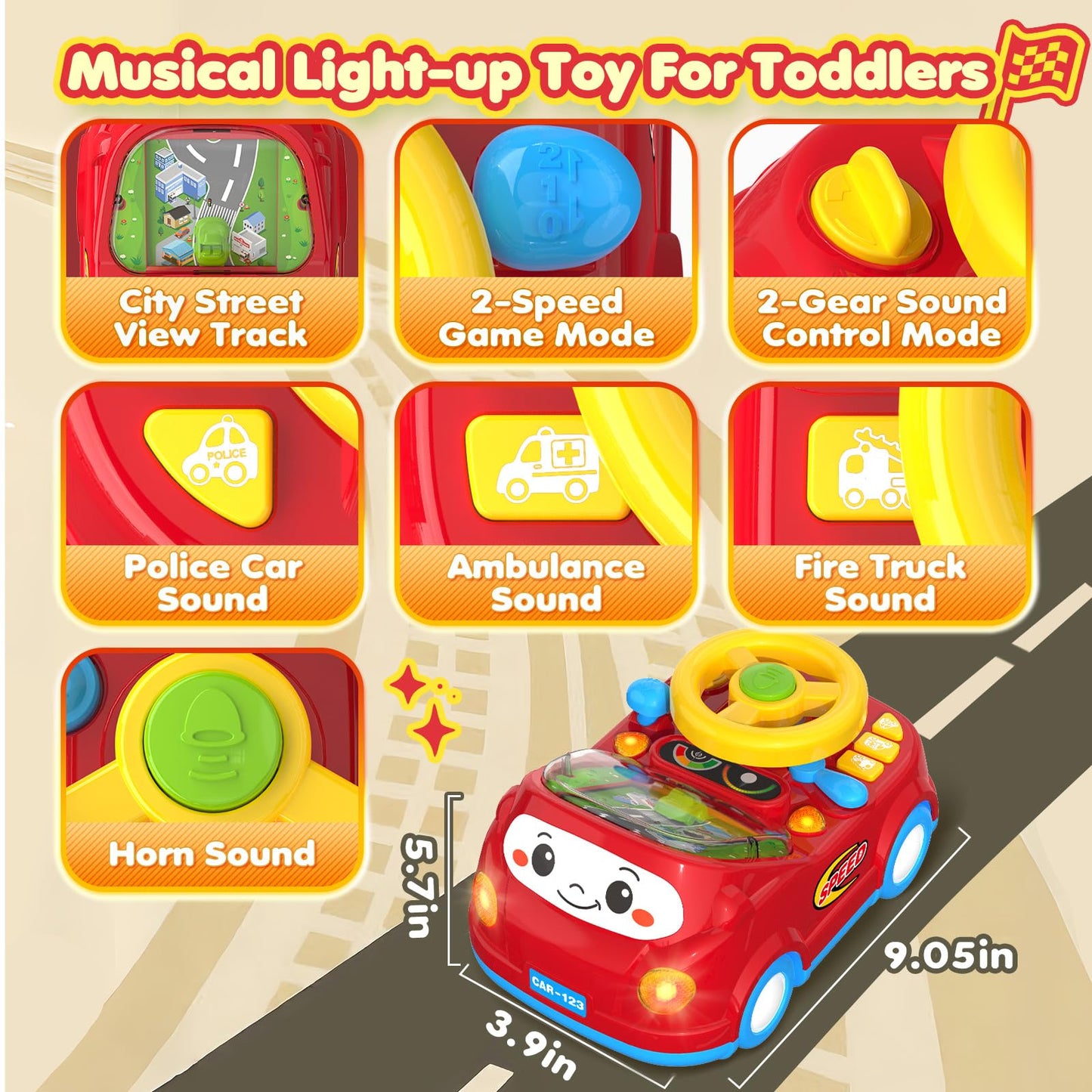 DADAPALS Toddler Toys for Ages 1-2 Boy - Push Car Racing Adventure Steering Wheel Driving Games,nteractive Learning Educational Christmas Birthday Gift for Kids Age 1 2 3(Red)