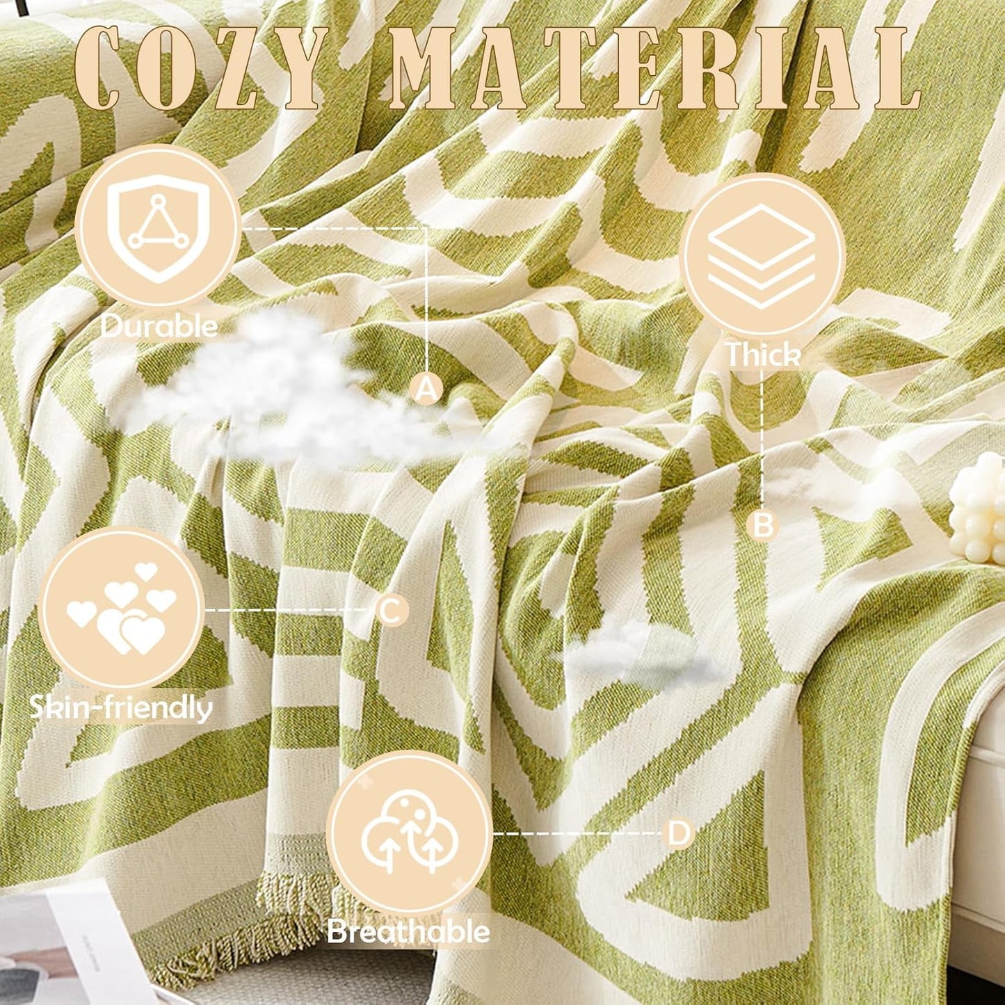 HANDONTIME Green Sofa Covers Chenille Couch Covers Universal Sofa Cover Boho Cover for Sofa 3 Seats Dogs Couch Furniture Protector Couch Cushion Covers Sectional Couch Covers for L Shaped 71" X134"