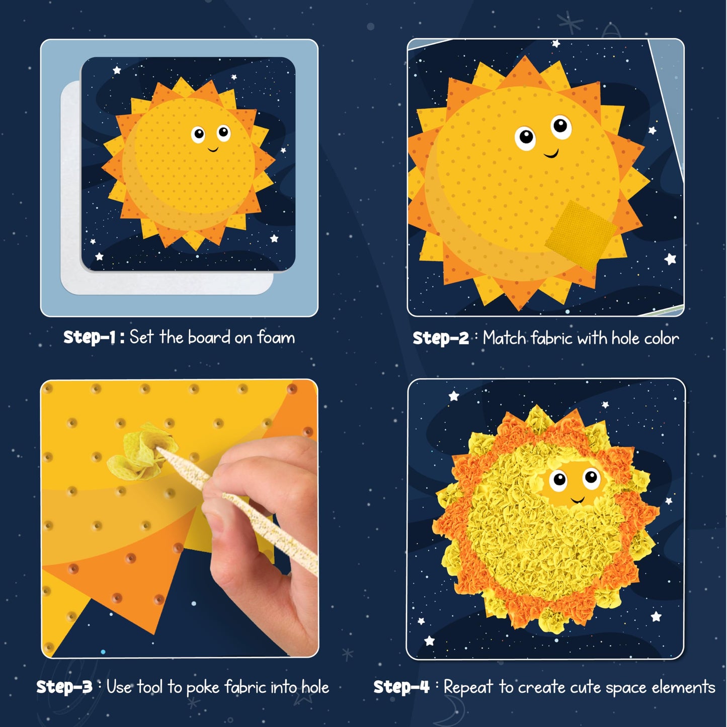 jackinthebox Poke Poke Art for Kids – Space Theme, Flower Pressing Kits, Mess-Free Fabric Art and Craft,Gift for Kids for Girls and Boys Ages 4 5 6 7 8
