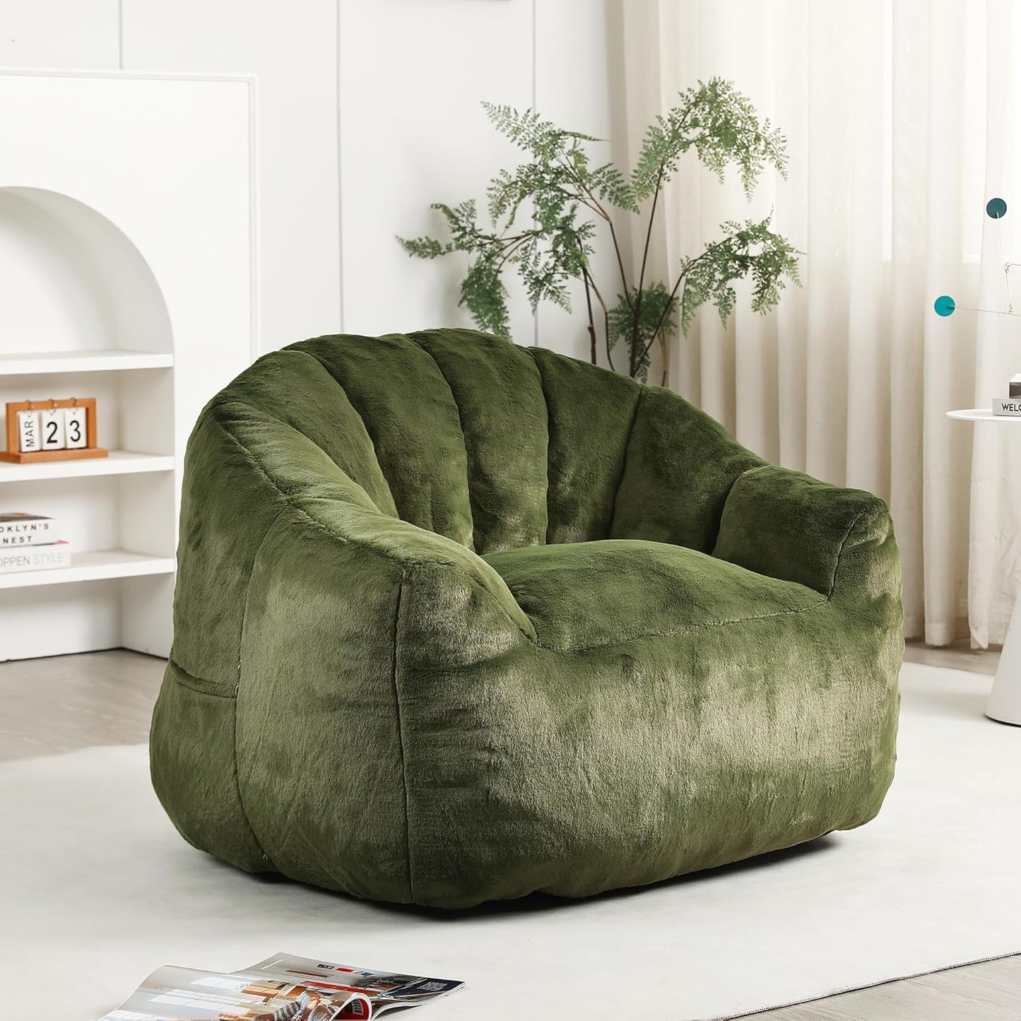 Furniliving Bean Bag Chair, Giant Bean Bag Chair Stuffed Floor Sofa for Adults Comfy Bean Bag Sofa with Back Support, Oversized Bean Bag Couch for Living Room Bedroom Dorm Office, Faux Leather, Green