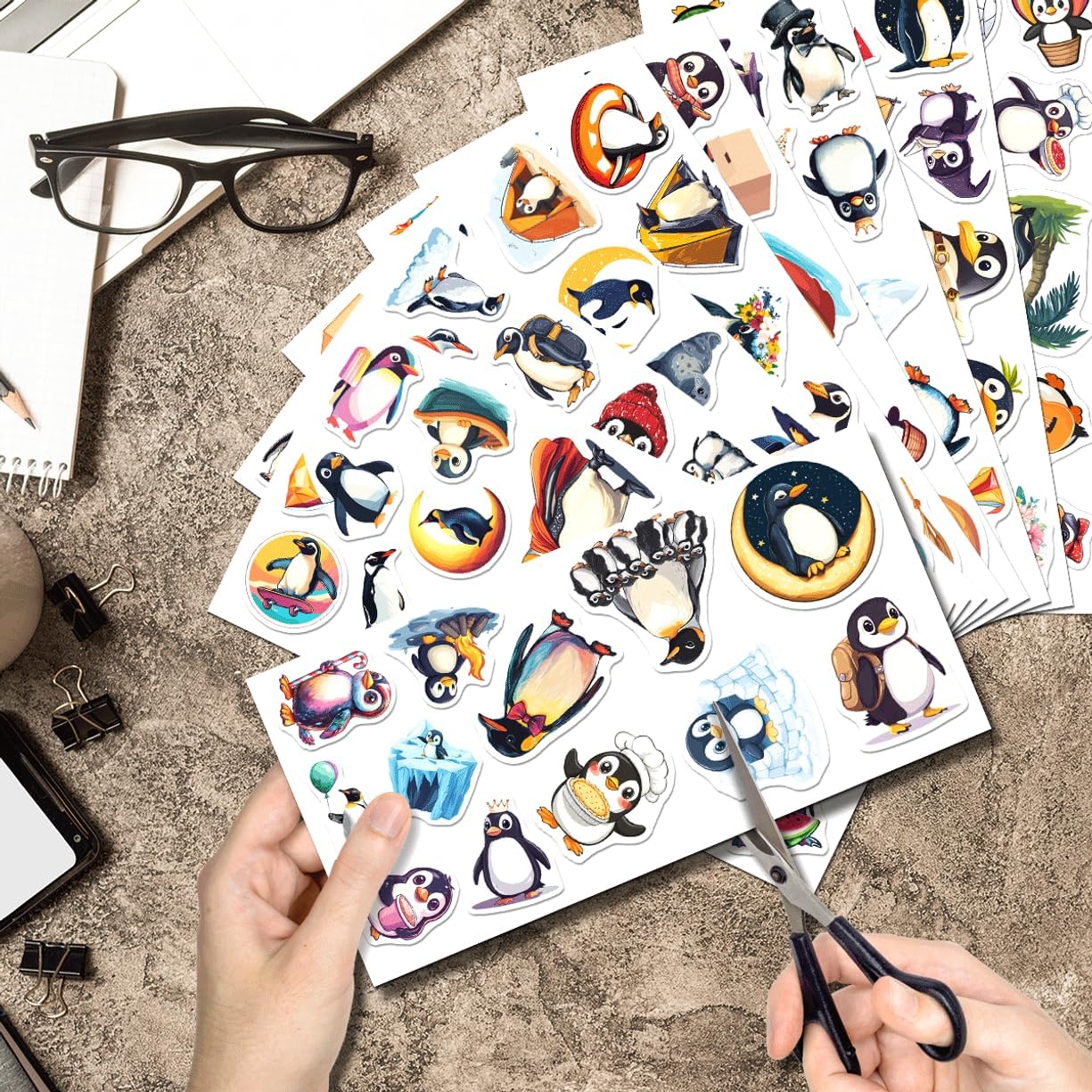 Cute Penguin Stickers Pack 108Pcs Vinyl Waterproof Decals for Kids Teens Scrapbooking Water Bottles Laptop Journaling School Supplies Creative Fun Car Bike Phone