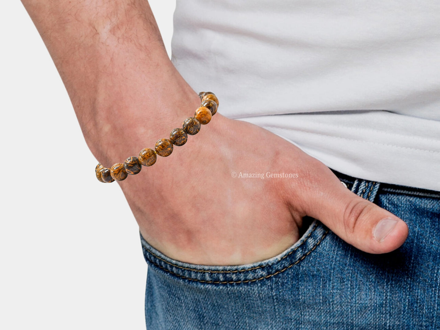 Amazing Gemstone Mariyam Jasper Bracelet for Women Men's Gifts - Protection Healing Crystal Bracelet - 8mm Gemstones Beaded Adjustable Bracelet Pulseras Para Hombres Mujer Stocking Stuffers