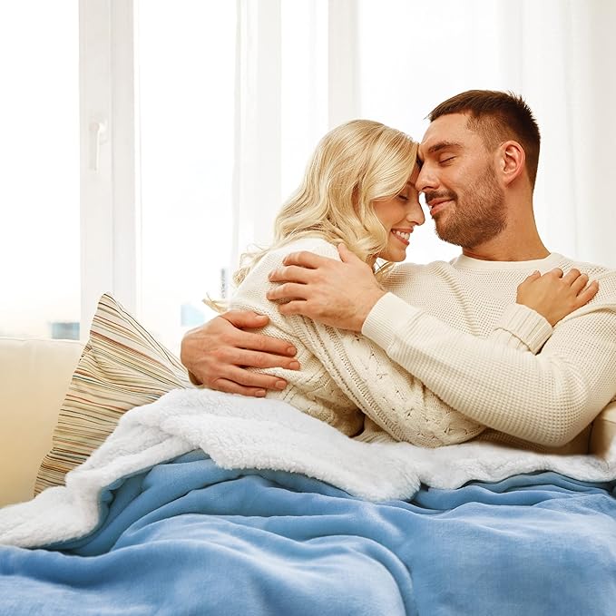 Bedsure GentleSoft Sherpa Fleece Throw Blanket for Couch - Thick and Warm Throw for Women and Men, Soft Fuzzy Plush Blanket for Winter, Non-Heated, Washed Blue, 50x60 Inches